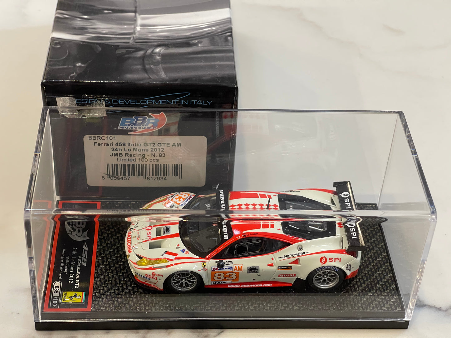 BBR 1/43 Ferrari 458 Italia GT2 GTE Am 24 Hours Le Mans 2012 White No. 83 BBRC101