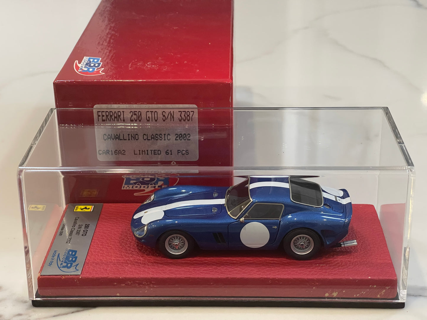 BBR 1/43 Ferrari 250 GTO 3387GT Cavallino Classic 1962 Blue/White BBRCAR16A2