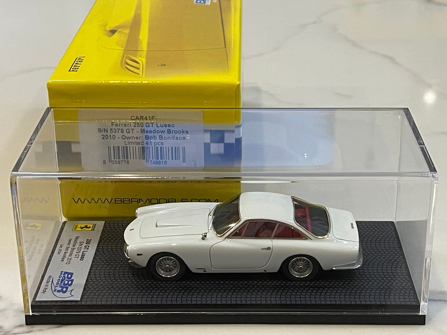 BBR 1/43 Ferrari 250 GT Lusso 5379GT Meadow Brooks 1963 White CAR41F
