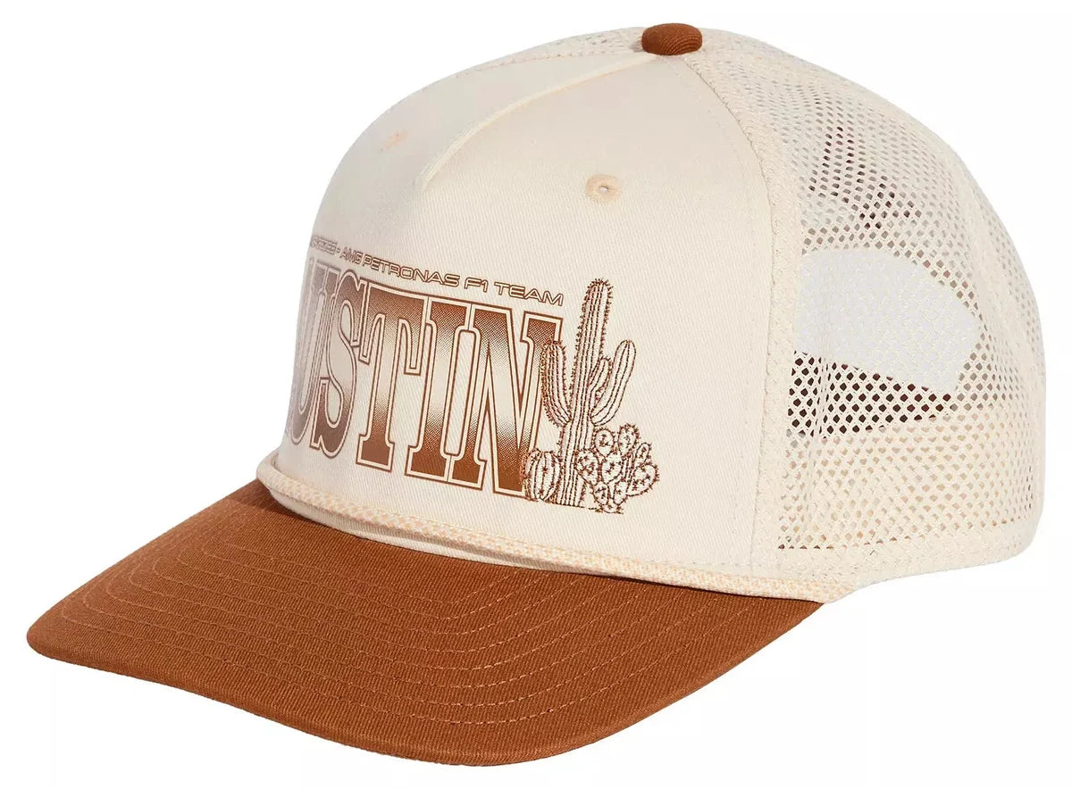 Mercedes AMG Petronas F1 2026 Special Edition Austin TX. USA Team Trucker Hat Beige