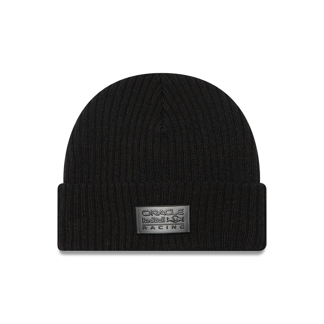 Red Bull Racing Matte Metal Cuff Knit Beanie Hat Black