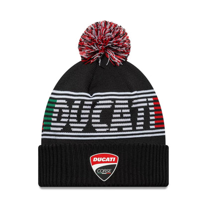 Ducati Motor Logo Bobble Knit Beanie Hat Black