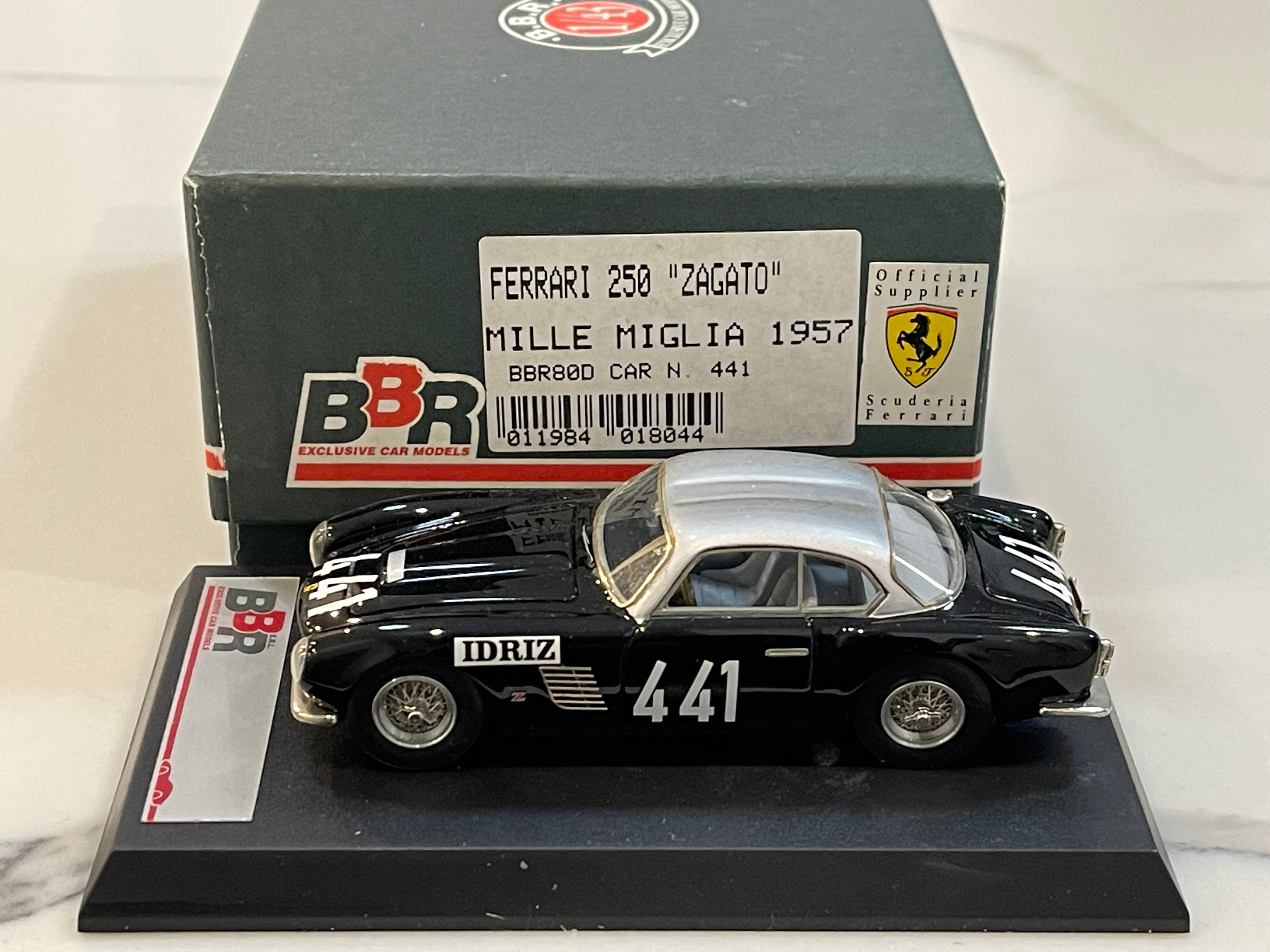 BBR 1/43 Ferrari 250 GT Zagato Mille Miglia 1957 Black/Silver No. 441 BBR80D