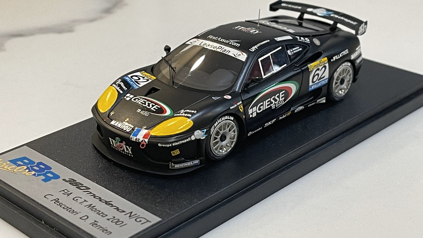 BBR 1/43 Ferrari F360 N/GT GT Monza 2001 Black No. 62 BG221