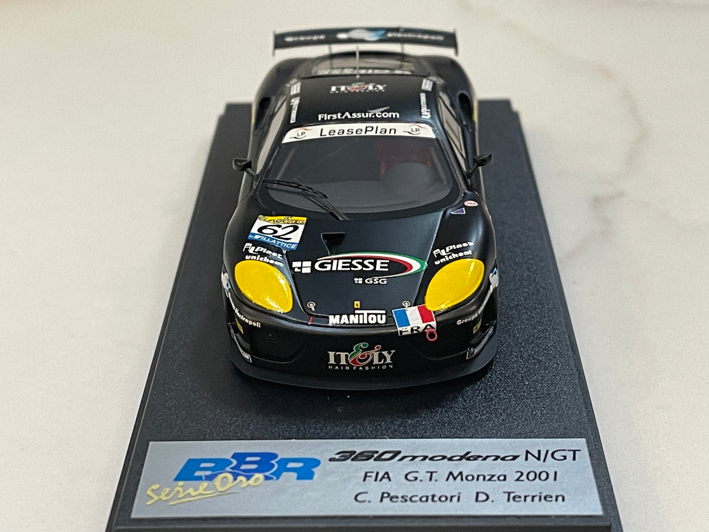 BBR 1/43 Ferrari F360 N/GT GT Monza 2001 Black No. 62 BG221