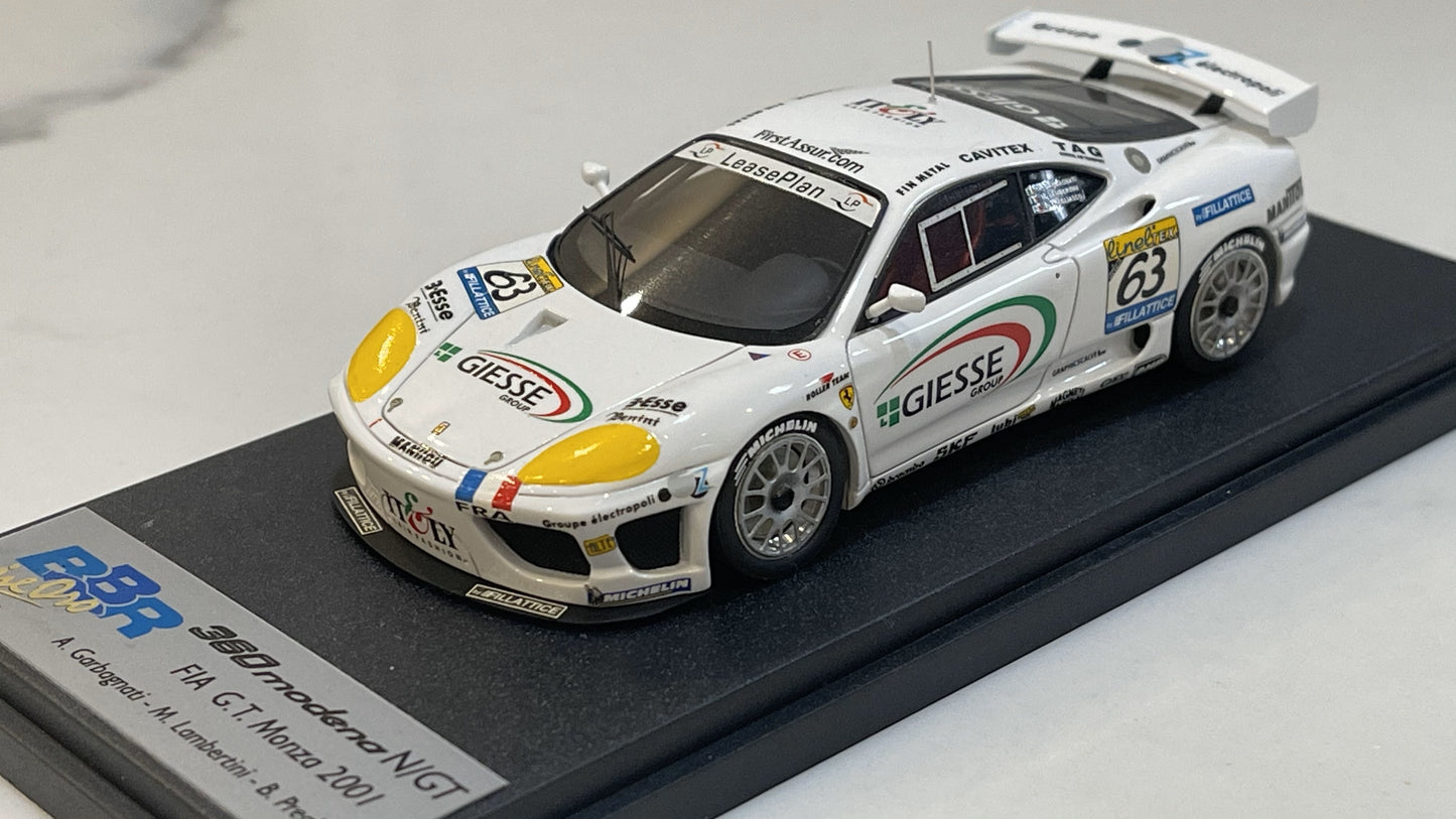 BBR 1/43 Ferrari F360 N/GT GT Monza 2001 White No. 63 BG222