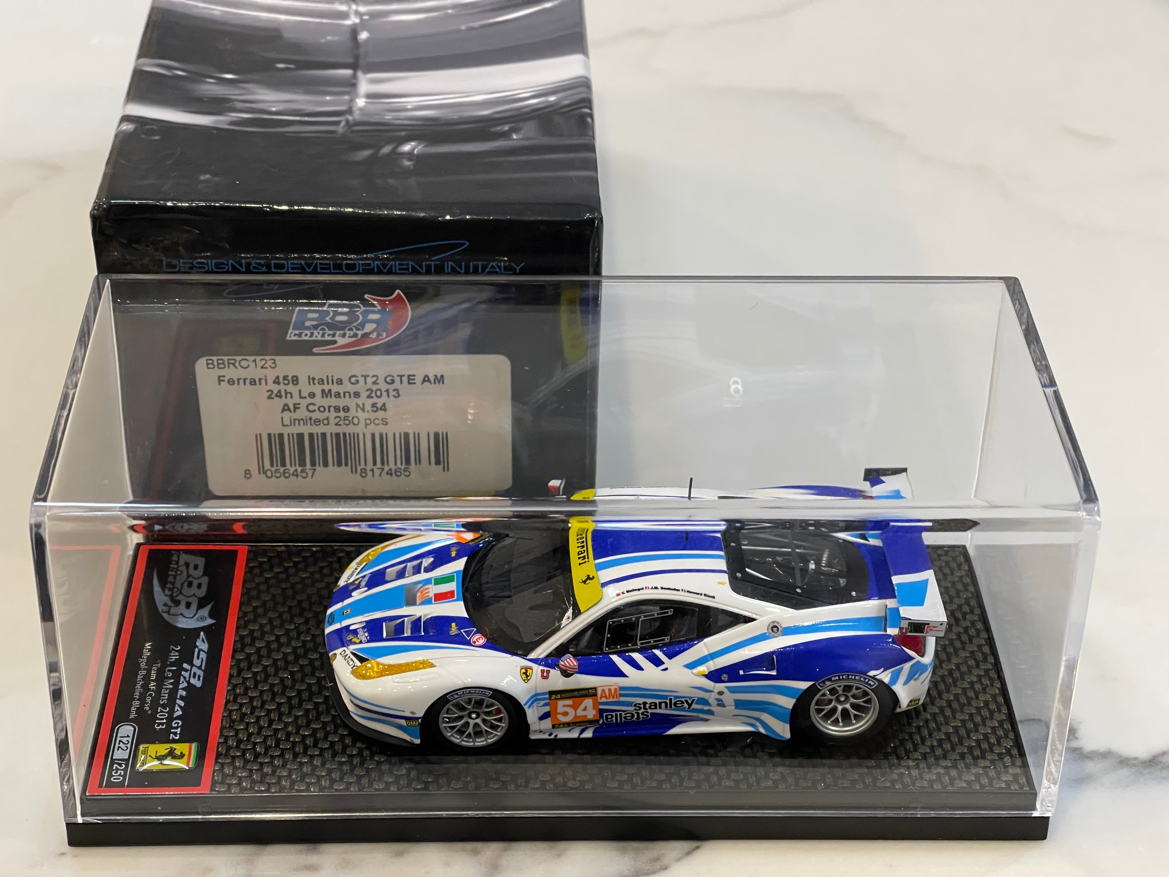 BBR 1/43 Ferrari 458 Italia LM GTE Am 24 Hours Le Mans 2013 White/Blue No. 54 BBRC123