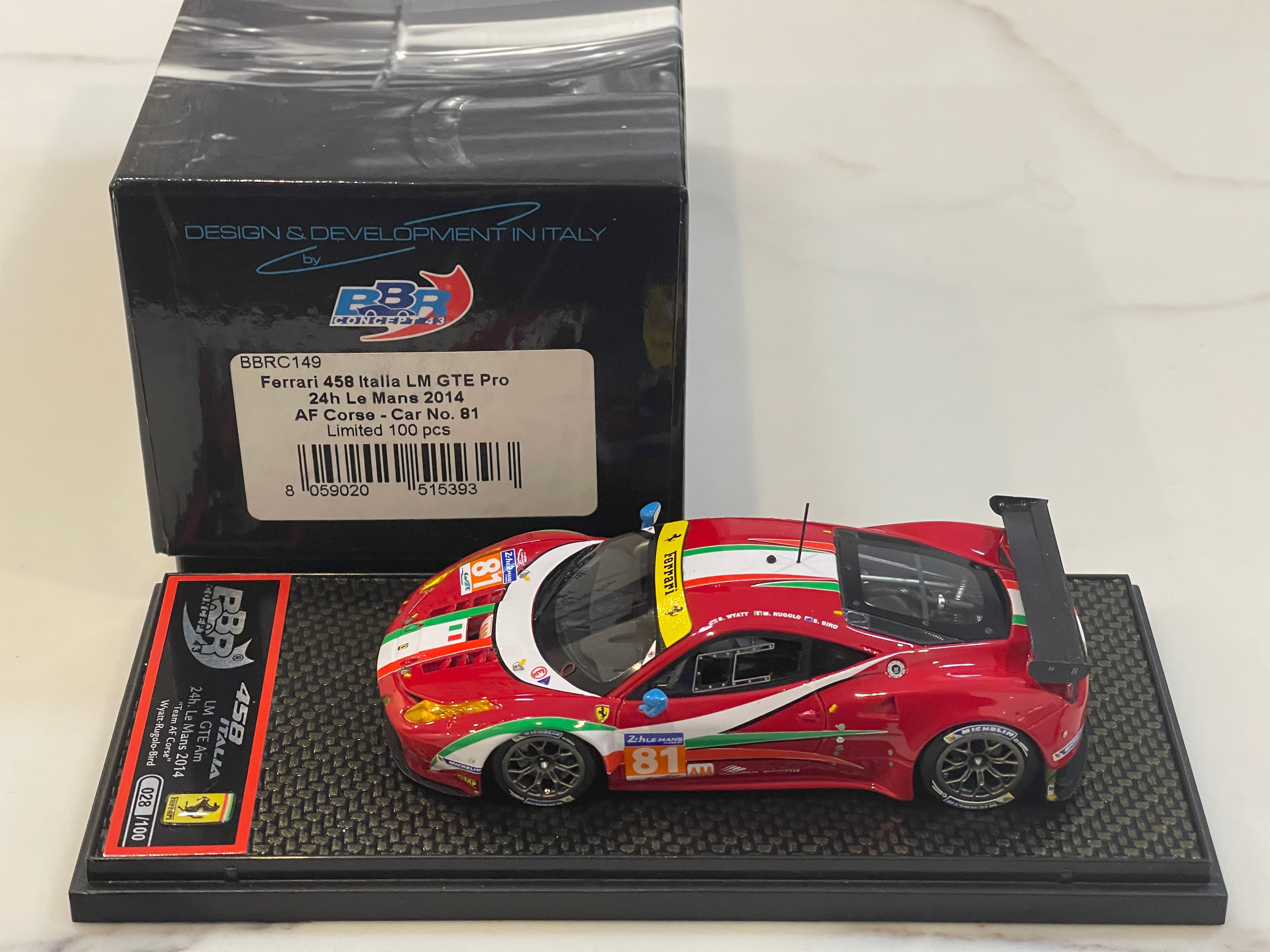 BBR 1/43 Ferrari 458 Italia LM GTE Pro 24 Hours Le Mans 2014 Red No. 81 BBRC149