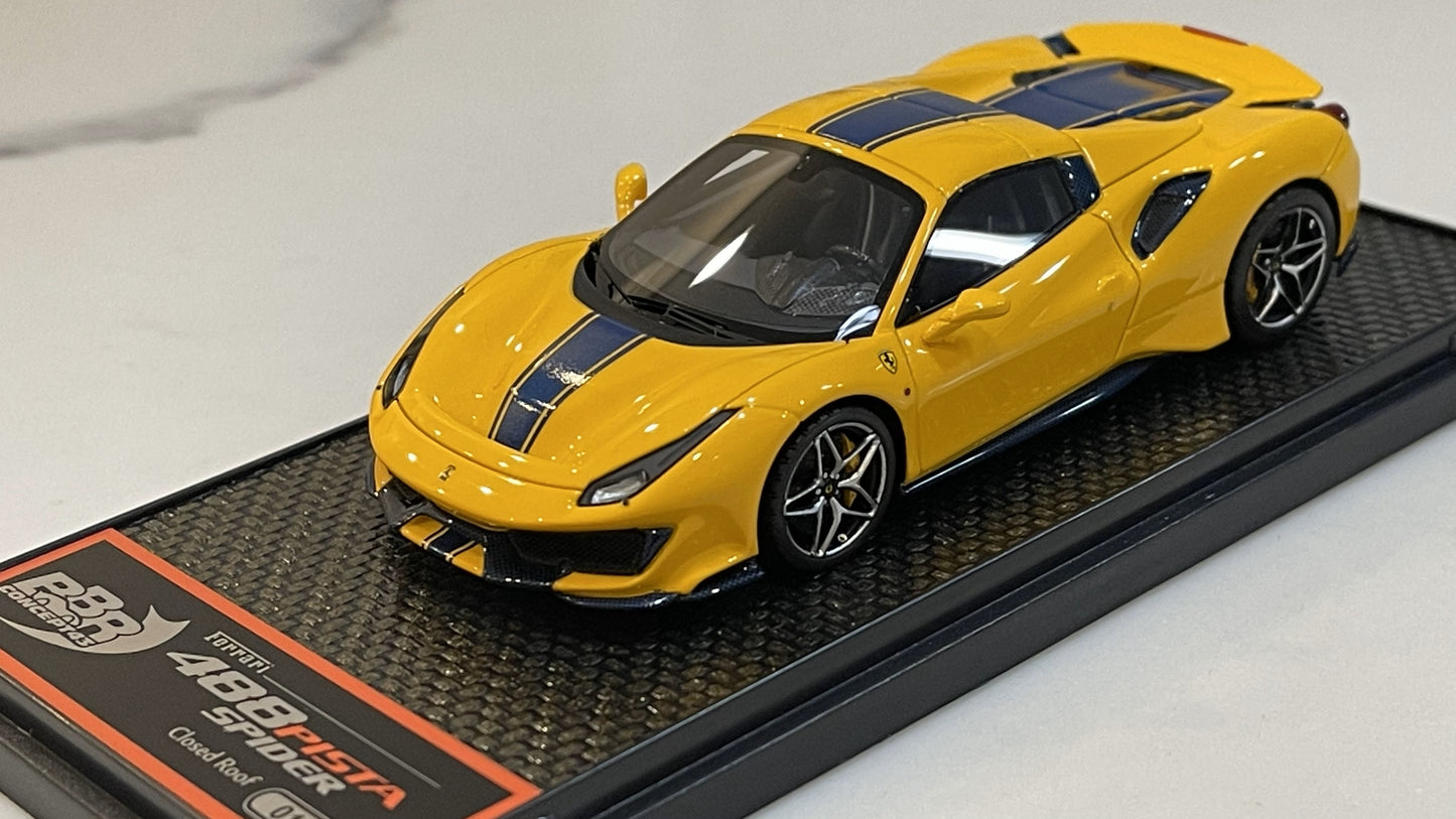 BBR 1/43 Ferrari 488 Pista Spider Closed Roof 2018 Giallo Modena BBRC219D