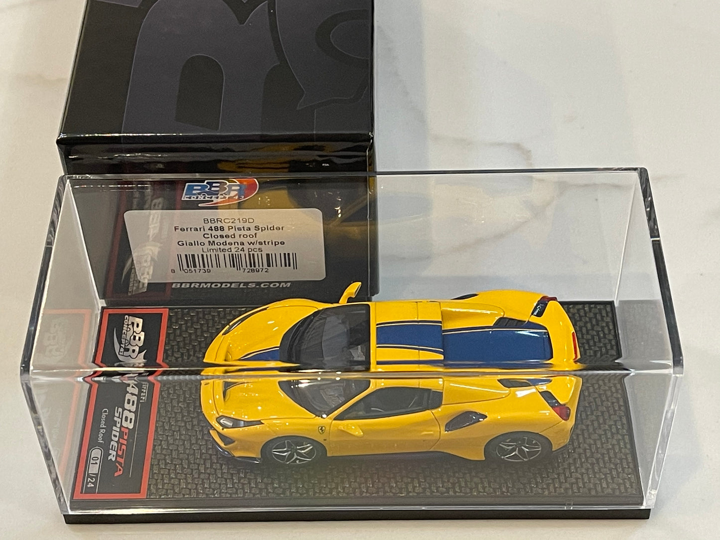 BBR 1/43 Ferrari 488 Pista Spider Closed Roof 2018 Giallo Modena BBRC219D
