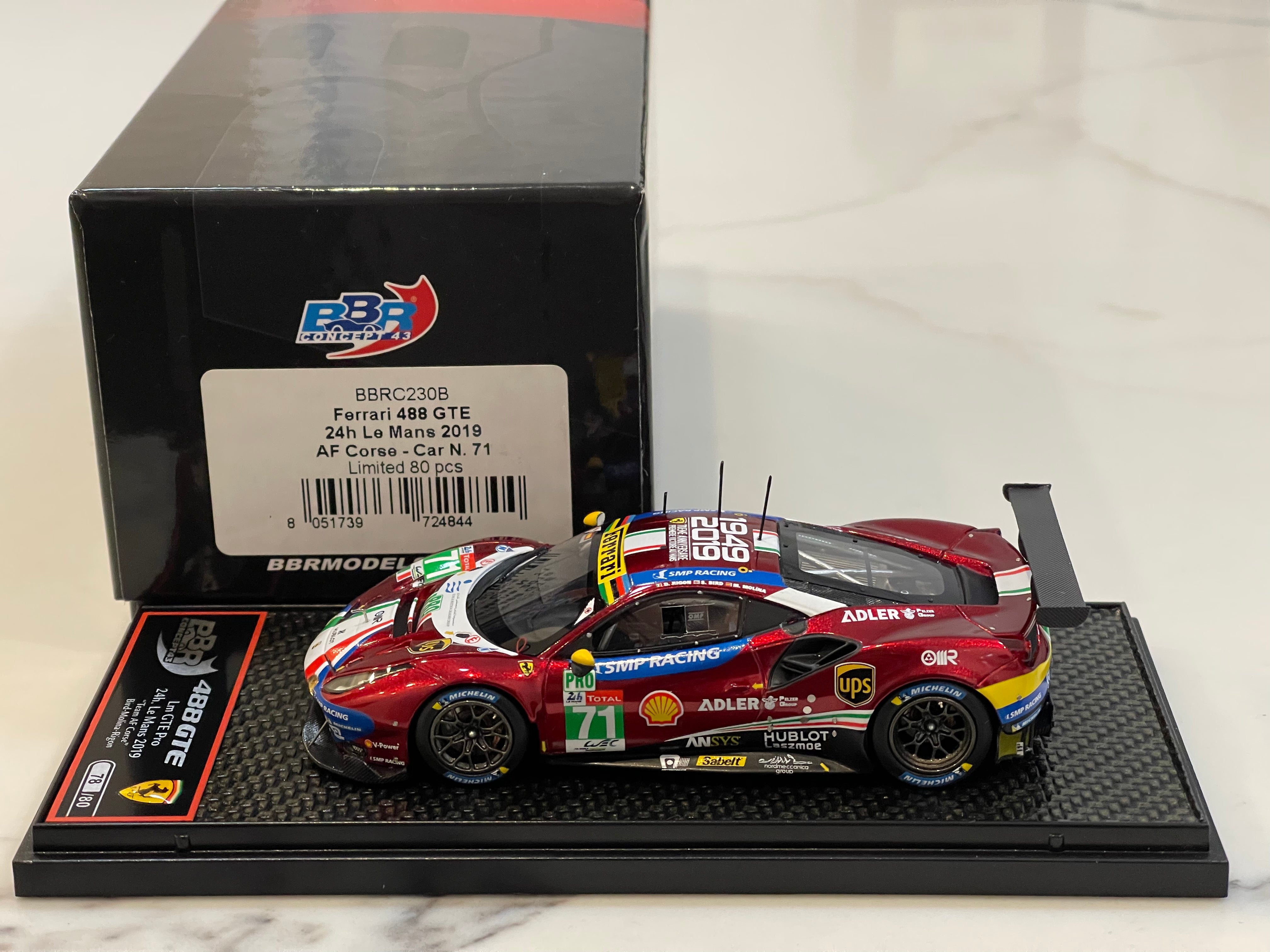 BBR 1/43 Ferrari 488 GTE Pro 24 Hours Le Mans 2019 Red No. 71 BBRC230B