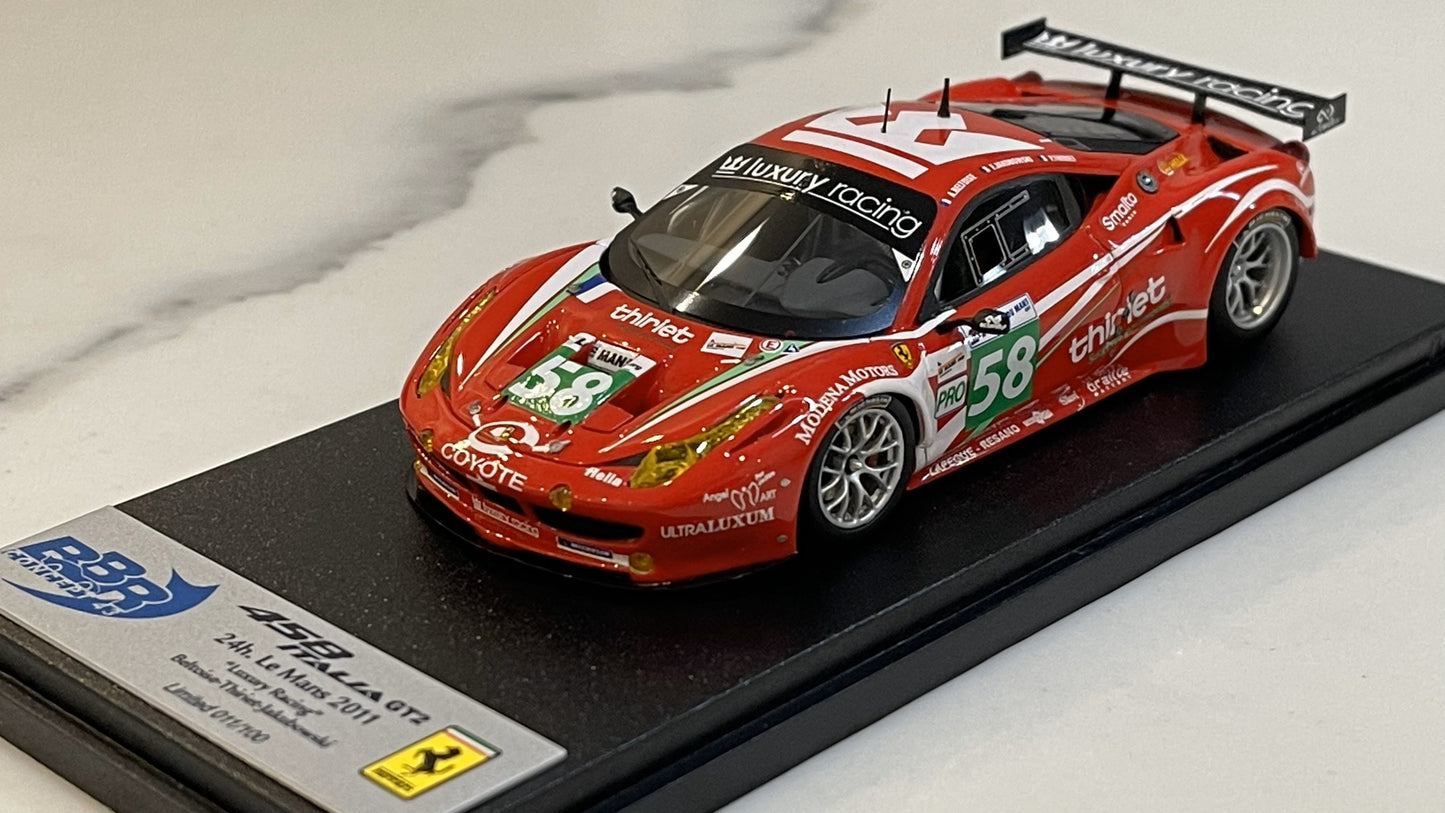 BBR 1/43 Ferrari 458 Italia GT2 24 Hours Le Mans 2011 Red No. 58 BBRC62