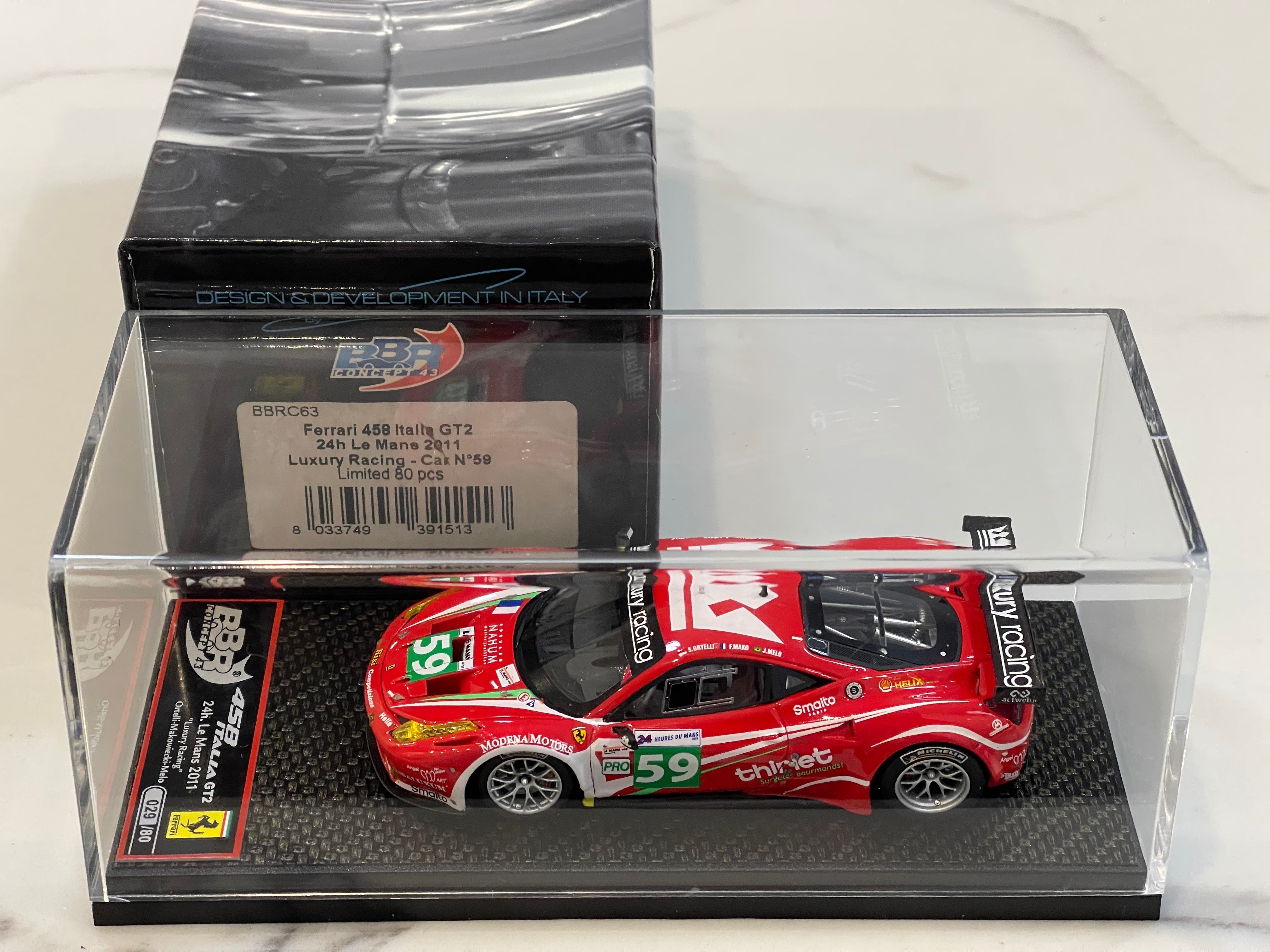 BBR 1/43 Ferrari 458 Italia GT2 24 Hours Le Mans 2011 Red No. 59 BBRC63