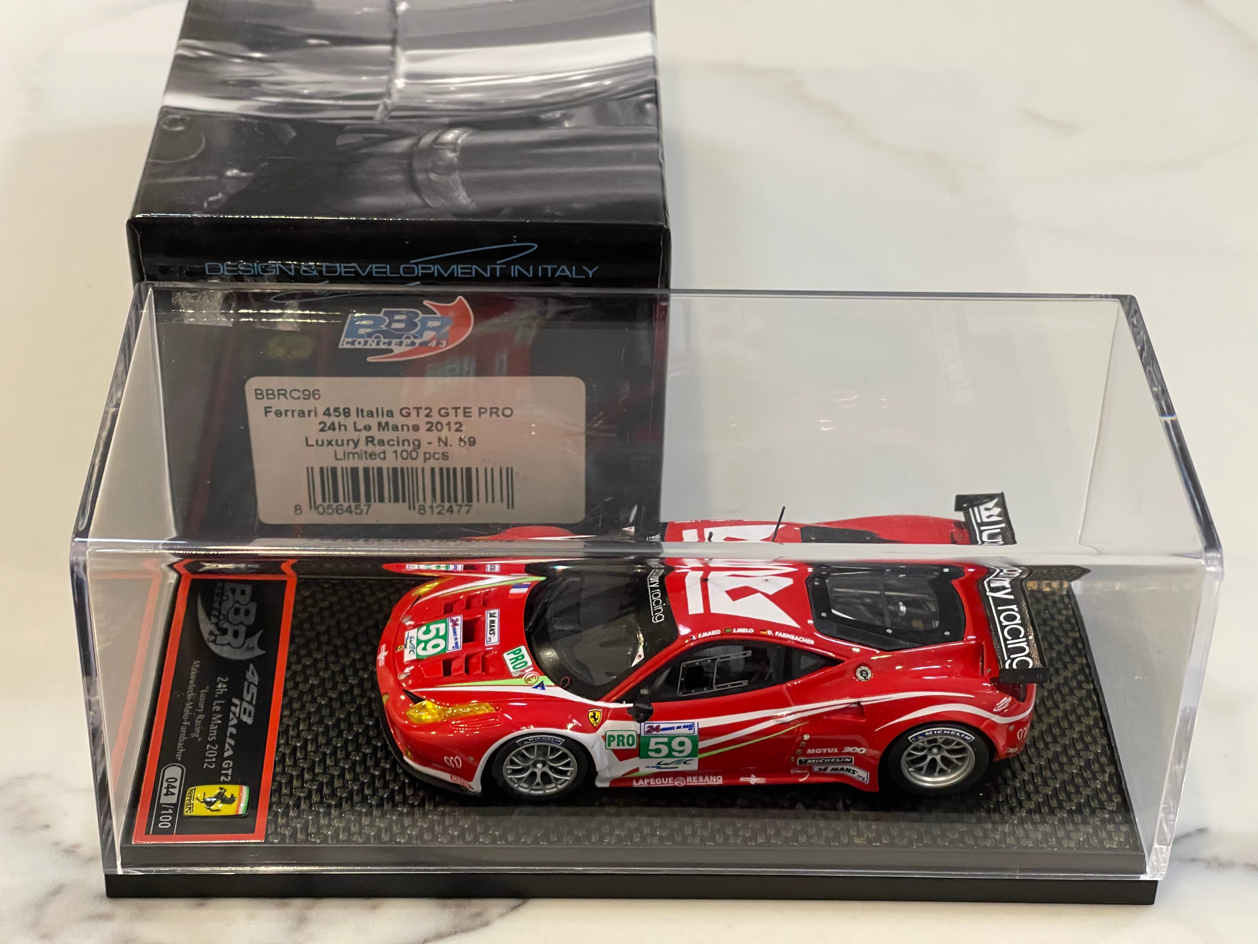 BBR 1/43 Ferrari 458 Italia GT2 GTE Pro 24 Hours Le Mans 2012 Red No. 59 BBRC96