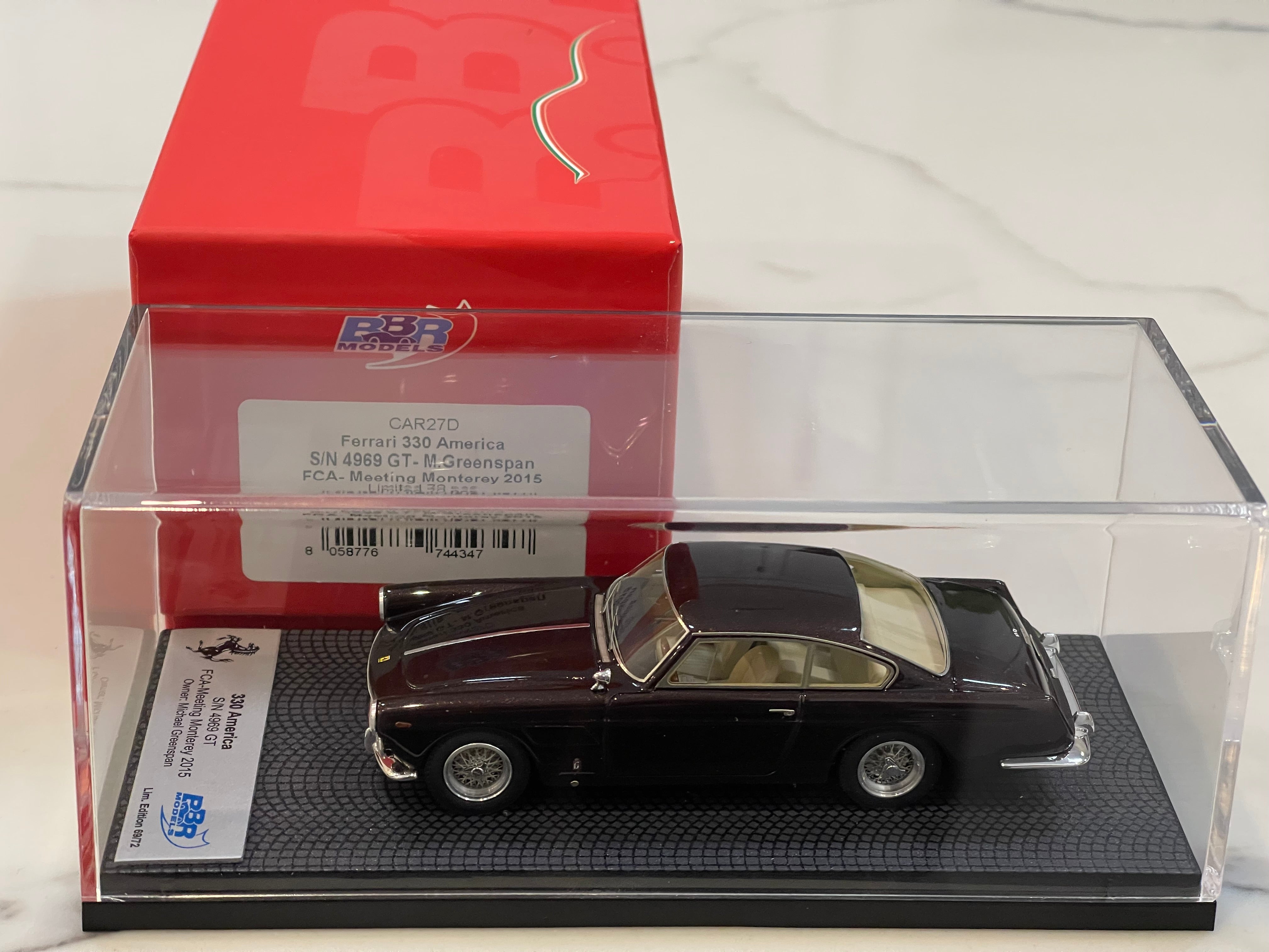 BBR 1/43 Ferrari 330 America 4969GT M. Greenspan FCA Meeting 1963 Brown CAR27D