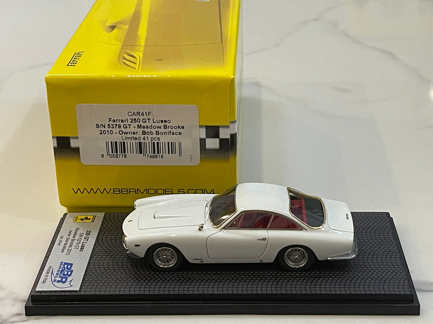 BBR 1/43 Ferrari 250 GT Lusso 5379GT Meadow Brooks 1963 White CAR41F