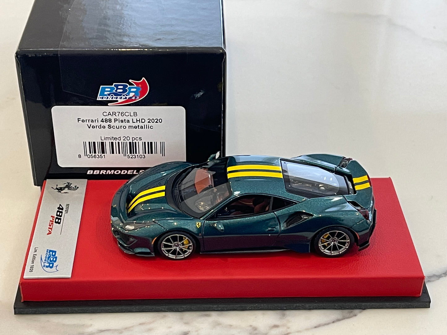 BBR 1/43 Ferrari 488 Pista RHD 2020 Verde Scuro Met. CAR76CLB