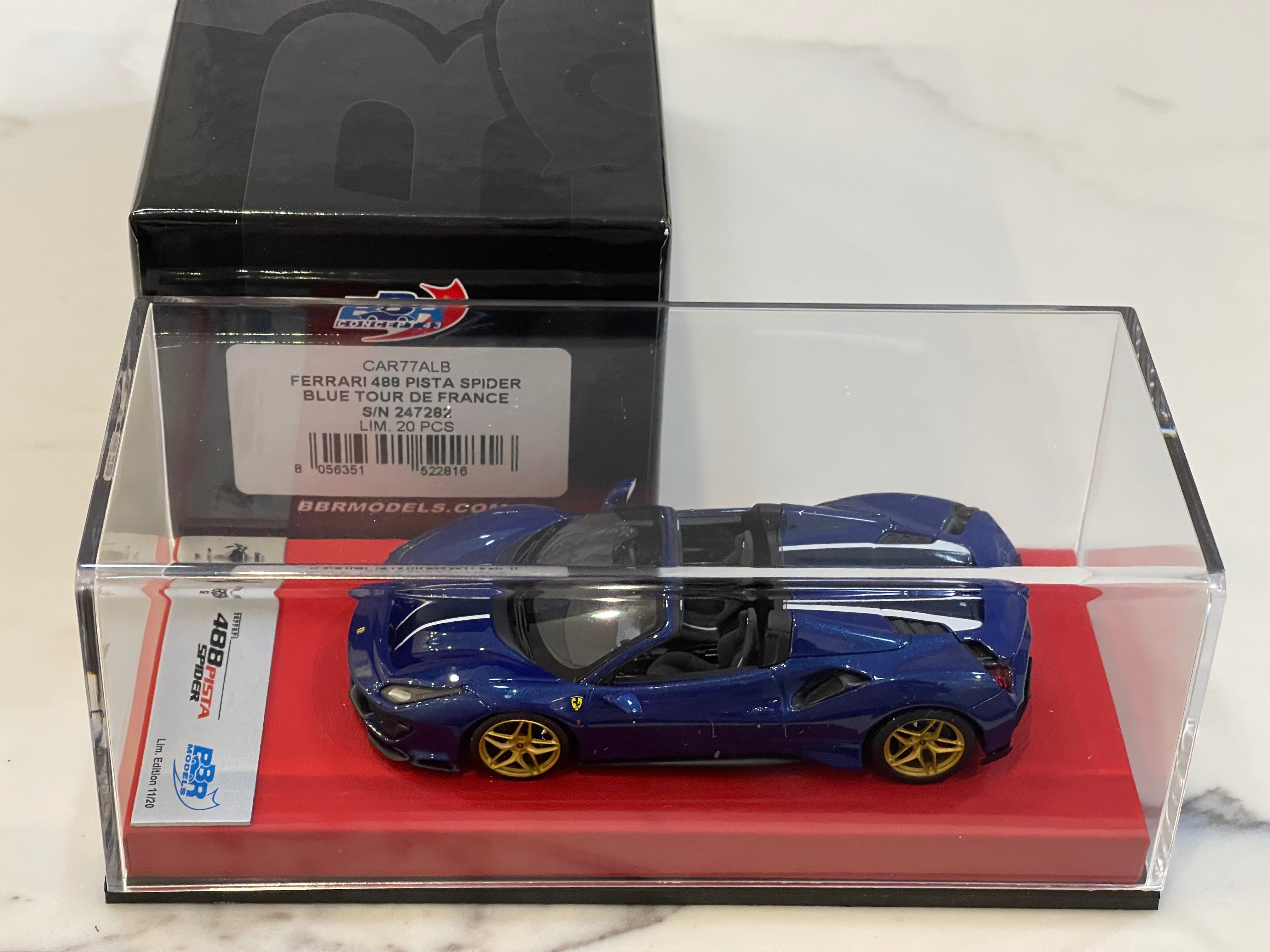 BBR 1/43 Ferrari 488 Pista Spider RHD 2019 Blue TDF CAR77ALB