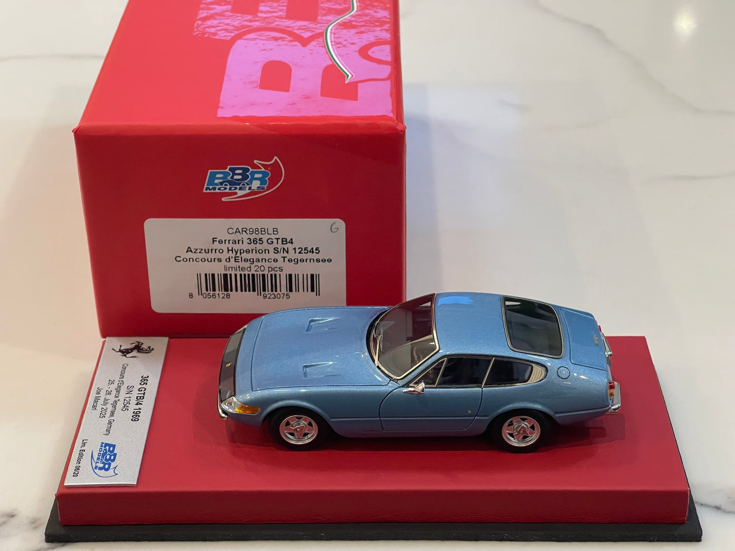 BBR 1/43 Ferrari 365 GTB4 Plexi S/N 12545 1970 Azzurro Hyperion BBRCAR98BLB