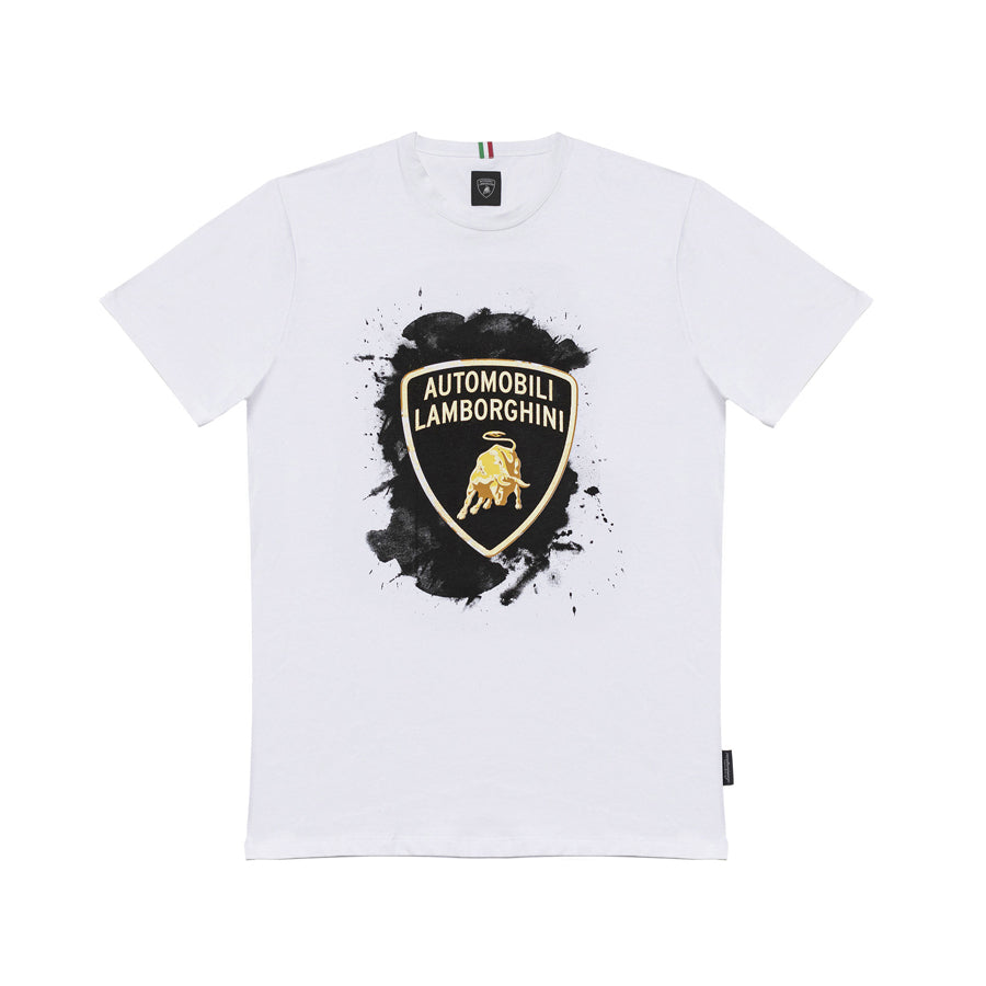 Lamborghini Men's Golden Large Bull T-Shirt White