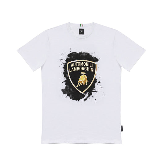Lamborghini Men's Golden Large Bull T-Shirt White