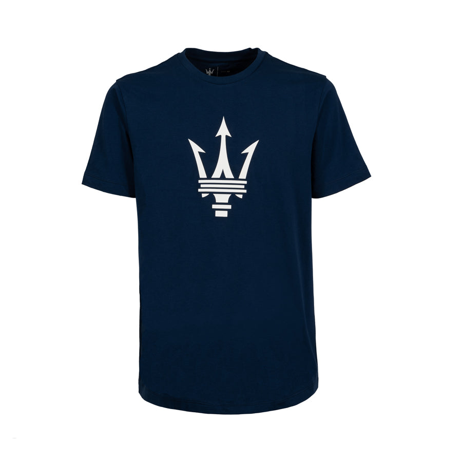 Maserati Classics Large Trident Rubber T-Shirt Navy Blue