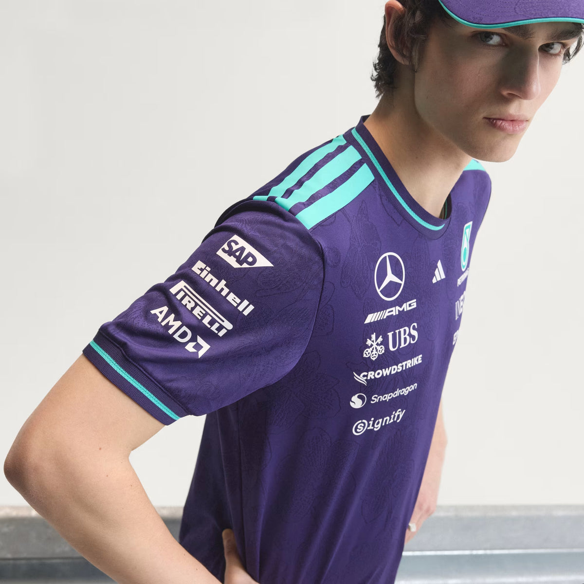 Mercedes AMG Petronas F1 Men's Special Edition Singapore Driver T-Shirt Violet