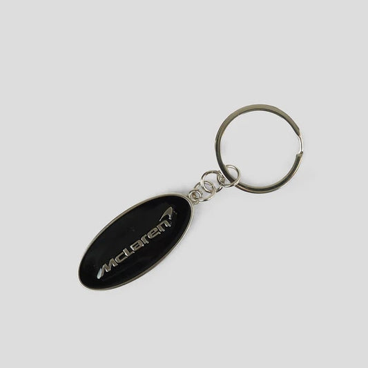 McLaren Automotive Brushed Steel Oval Keychain Black