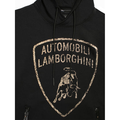 Lamborghini Men's Golden Large Bull Hooded Sweatshirt Black