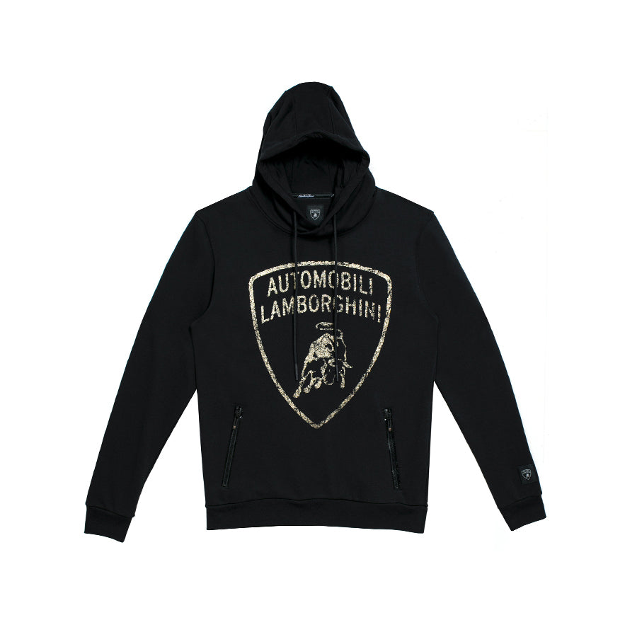 Lamborghini Men's Golden Large Bull Hooded Sweatshirt Black