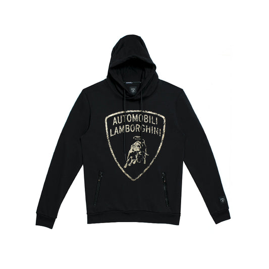 Lamborghini Men's Golden Large Bull Hooded Sweatshirt Black