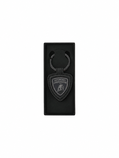 Lamborghini Shield Logo Leather Keyring Black