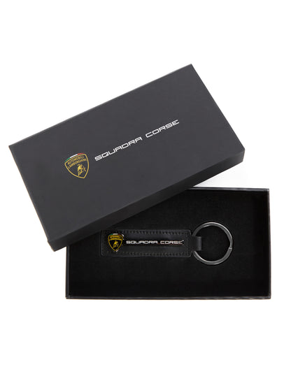 Lamborghini Squadra Corse Leather Keyring Black