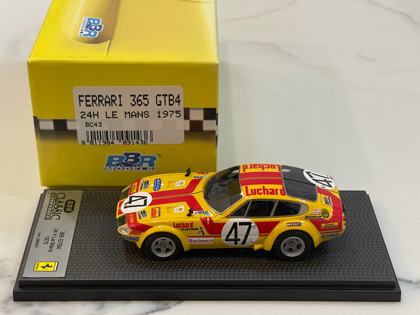 BBR 1/43 Ferrari 365 GTB4 24 Hours Le Mans 1975 Yellow No. 47 BC44