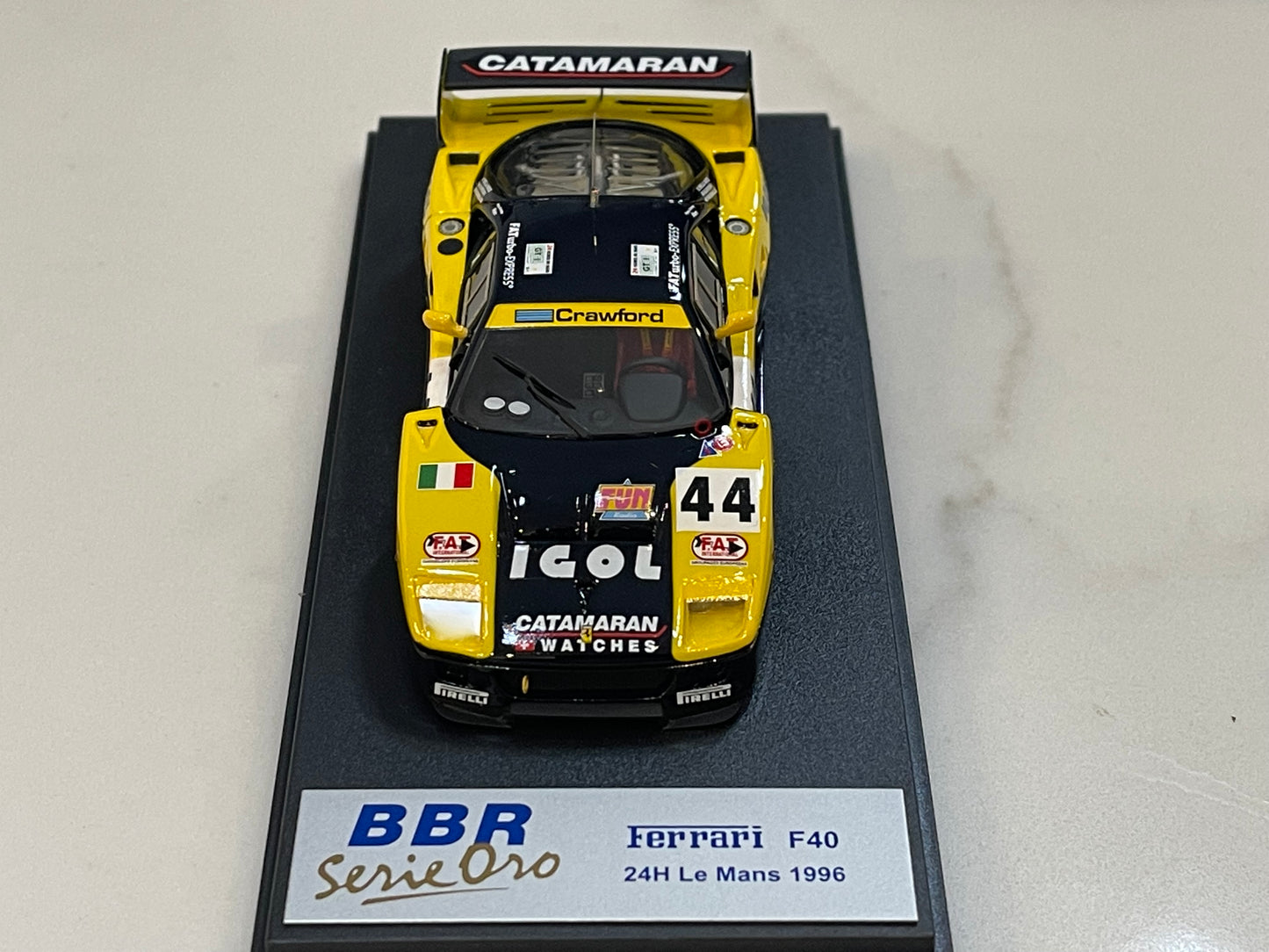 BBR 1/43 Ferrari F40 24 Hours Le Mans 1996 Blue/Yellow No. 44 BG123