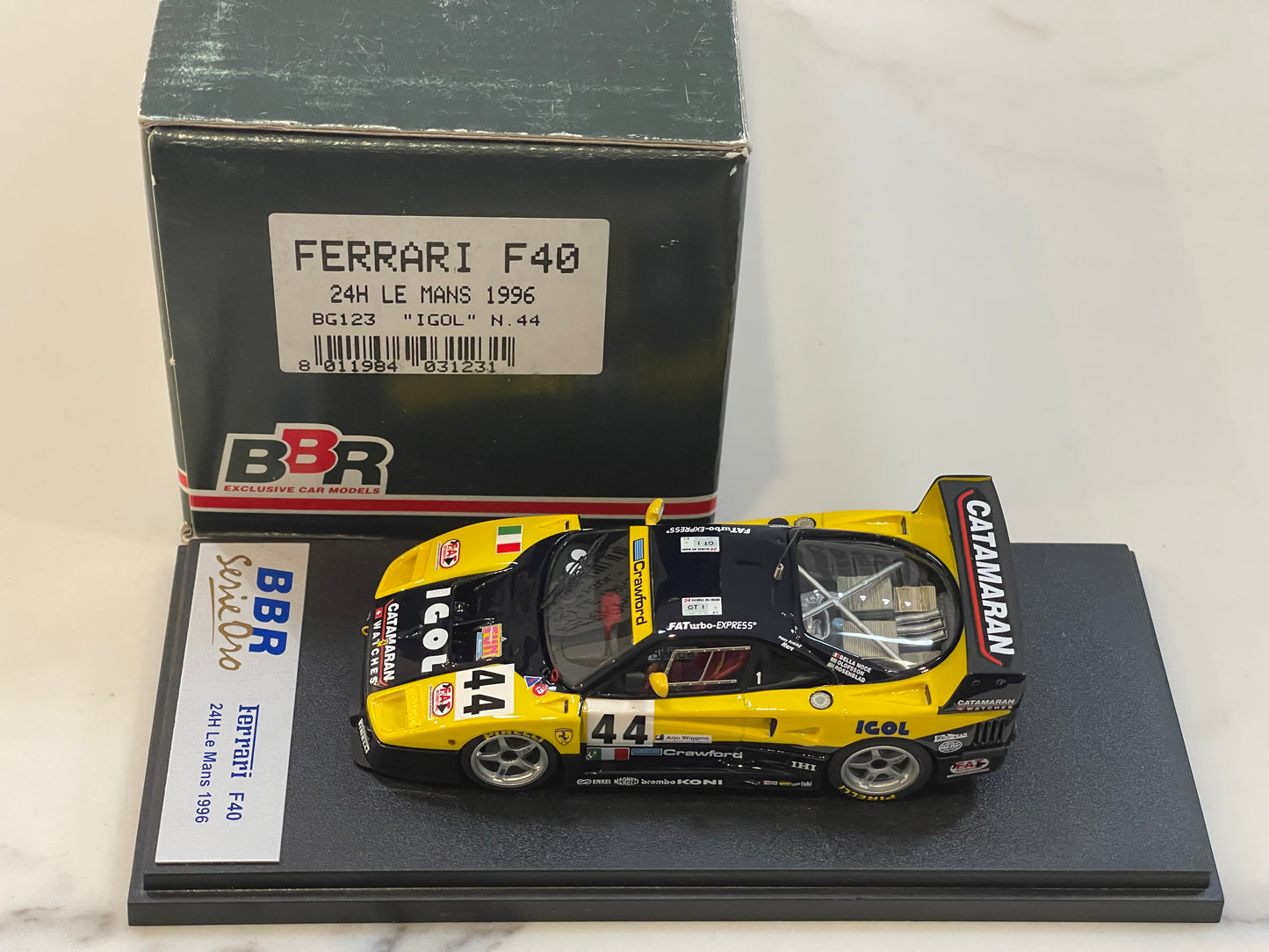 BBR 1/43 Ferrari F40 24 Hours Le Mans 1996 Blue/Yellow No. 44 BG123