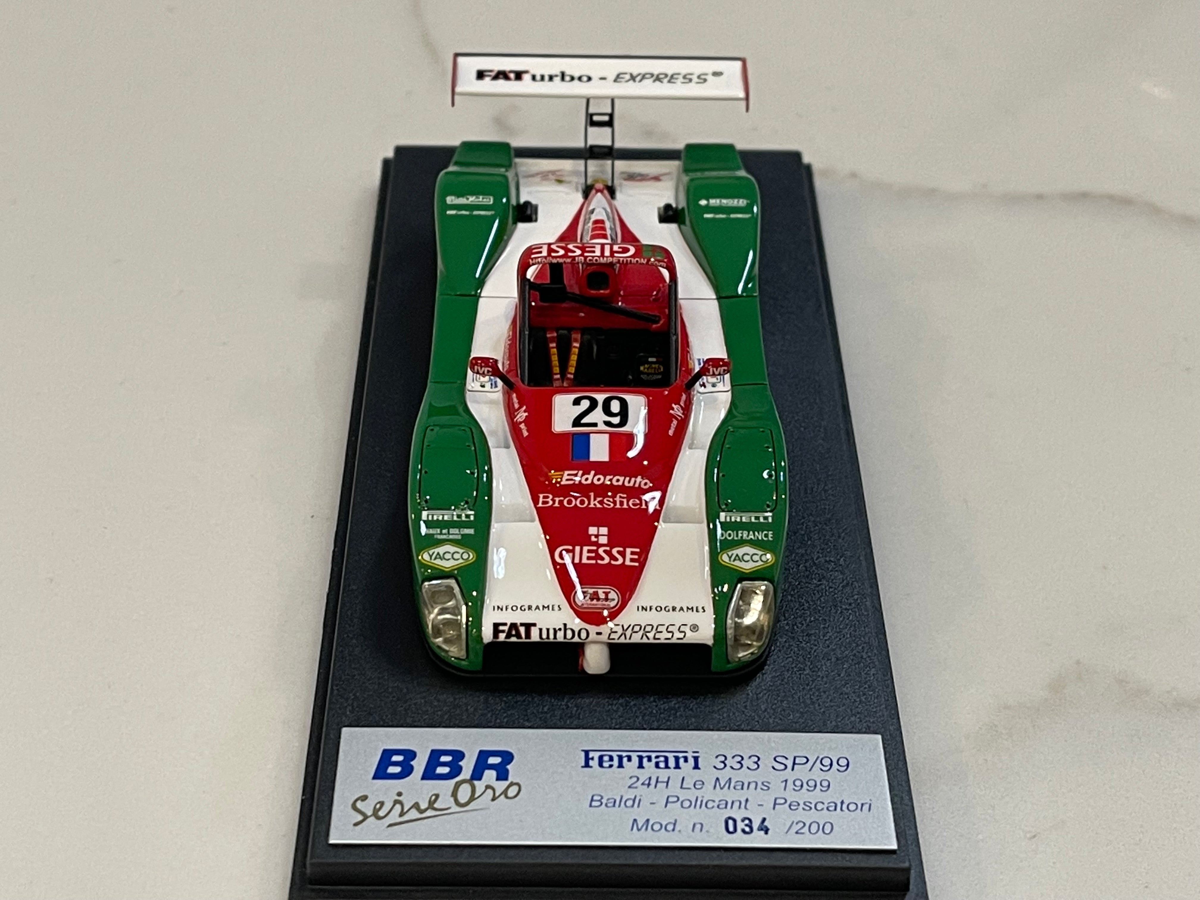 BBR 1/43 Ferrari 333 SP LMP 24 Hours Le Mans 1999 Green No. 29