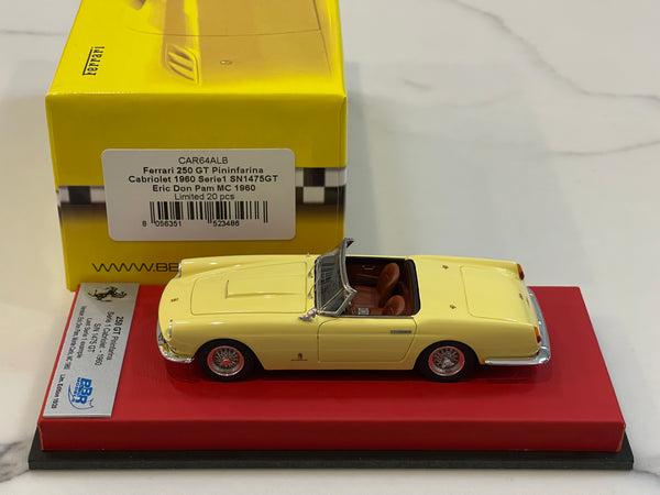 BBR 1/43 Ferrari 250 GT Cabriolet Series I 1475GT 1960 Light Yellow CA –  Paddock Collection