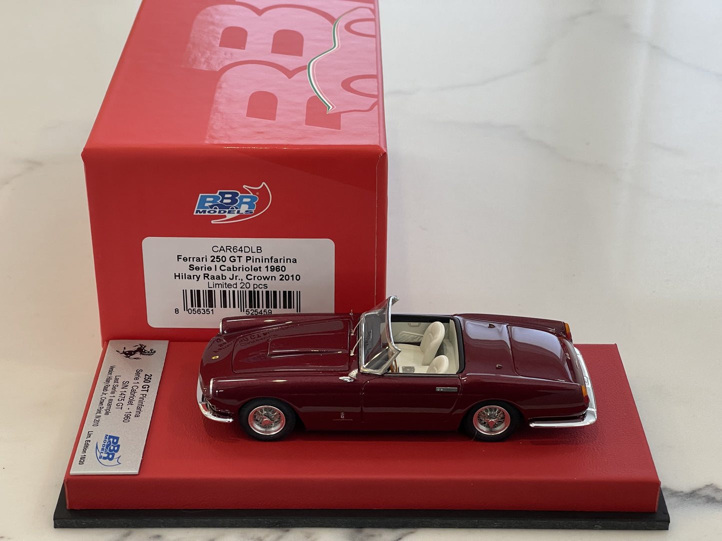 BBR 1/43 Ferrari 250 GT Cabriolet Series I 1475GT 1960 Dark Red CAR64DLB